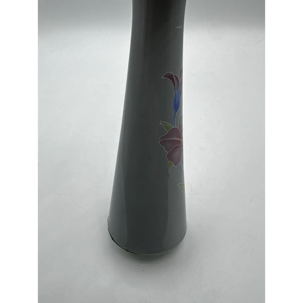 Gray‎ Porcelain Bud Vase Gold Rim Floral Lily Vintage Decorative